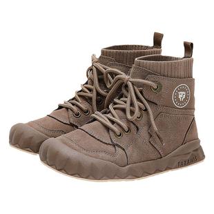 泰兰尼斯春秋季新款儿童靴子防滑软底女童皮靴一脚蹬男童时装短靴