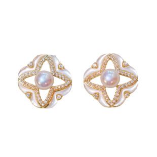 《圣玛利亚》轻奢小众复古法式白贝母淡水珍珠几何耳饰耳钉耳环女