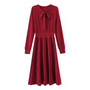 OSA欧莎秋冬针织连衣裙2025年新款女法式安可拉红色显瘦约会裙子