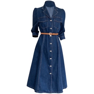 时尚复系带显瘦牛仔连衣裙2025春夏新款气质设计感小众休闲A字裙