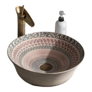 侘寂风复古圆形陶瓷台上盆艺术条纹洗手盆卫生间洗脸盆阳台洗手池