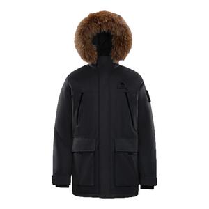 骆驼男装羽绒服黑色防水短款鸭绒冬季保暖面包服户外派克工装毛领