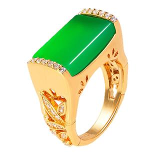 VISING天然绿玉髓无事牌节节高升马鞍戒指新中式国风首饰