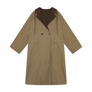 纯棉 半圆原创女装[复古]2025秋季宽松长款长袖两面穿风衣外套女