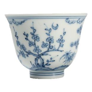 手绘松竹梅薄胎主人杯景德镇纯手工仿古明成化三友青花瓷茶杯福利