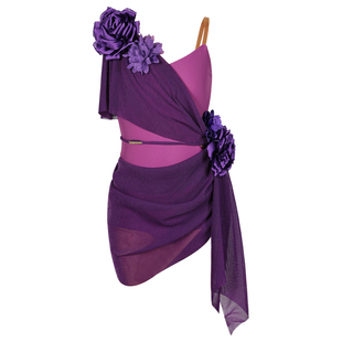 Dancebaby少儿拉丁舞服2025新款女童表演服练功服紫色小花服D18