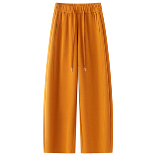 桔黄色软糯时髦休闲弯刀裤女2026新款春季高腰弹力宽松垂顺运动裤