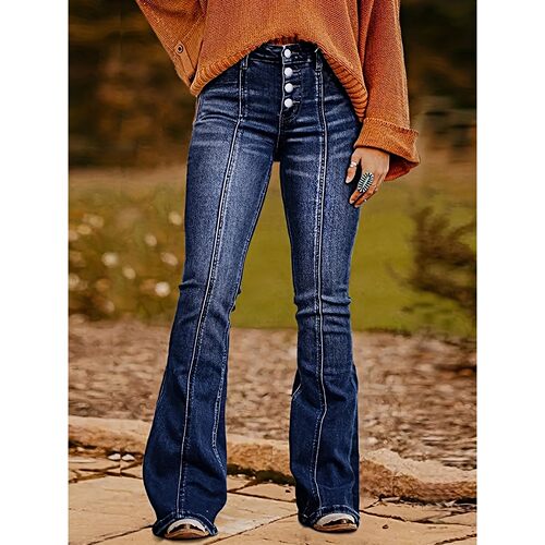 Q 90011 Buttoned Flared Jeans 高腰喇叭牛仔裤 跨境欧美