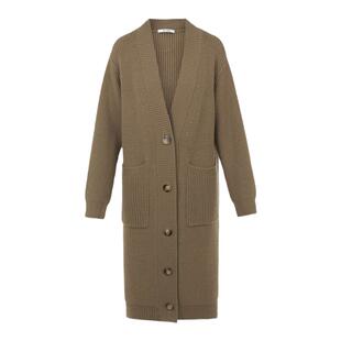 朗姿羊毛v领开衫上衣外搭毛衣设计感时尚长款气质修身毛针织衫冬