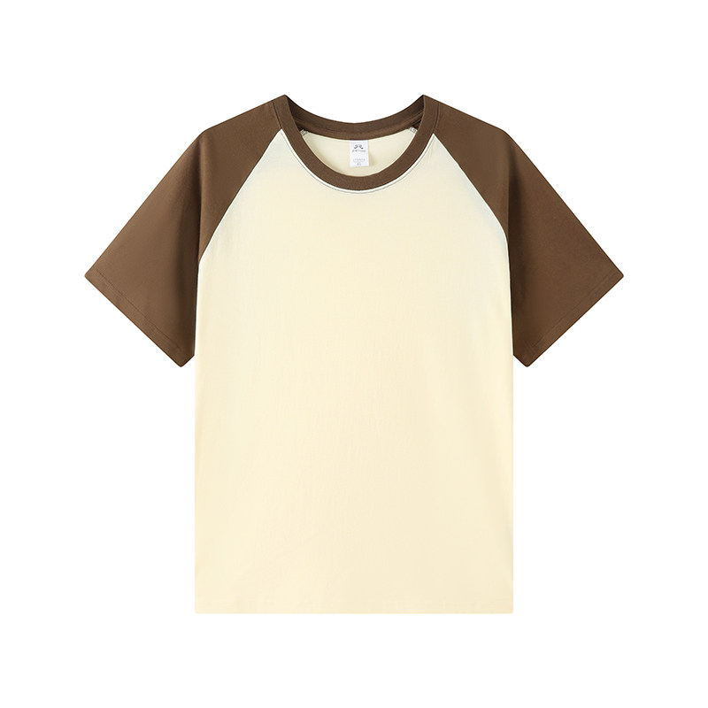 纯棉短袖拼接插肩T恤重磅加厚宽松广告衫diy班服亲子装定制logo字