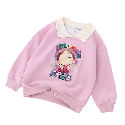 女童翻领纯棉卫衣小女孩可爱印花春秋季新款长袖洋气套头上衣服装