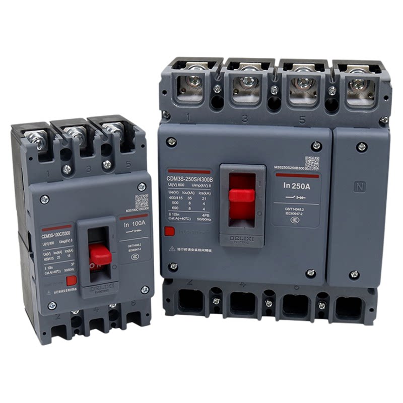 德力西塑壳CDM3S断路器3P空气100A家用160A三相250A/400A开关4P