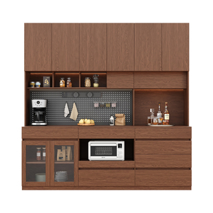 政补实木洞洞板餐边柜靠墙一体整墙客厅储物柜中古风收纳橱柜高柜