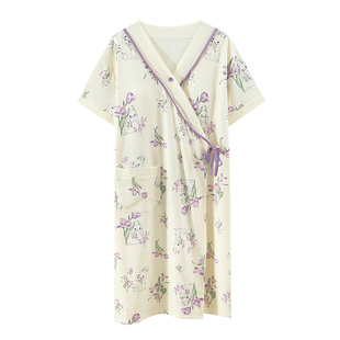 莫代尔带胸垫月子服待产裙夏季薄款生产妇睡衣孕妇哺乳睡裙进产房