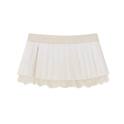 Mess Studio 辣妹设计感防走光短款a字蕾丝花边百褶半身裙女春秋