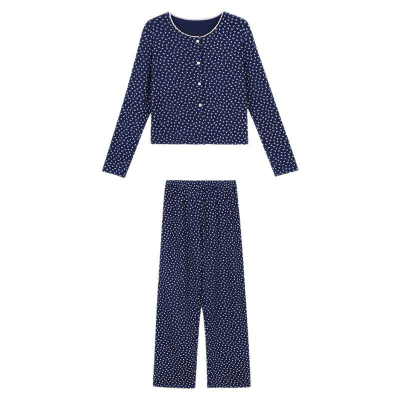 馨帮帮Homedress 甜美碎花开衫睡衣女秋季新款休闲长袖家居服套装