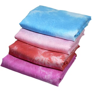 天丝乱格竹节扎染印花布料彩色草木杂染薄衬衫连衣裙古装汉服面料