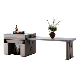 诚骏大理石岛台餐桌麻将桌一体家用可伸缩轻奢麻将机餐桌两用组合