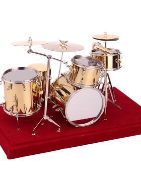 迷你架子鼓模型摆件铜镀队模型电子琴话筒摇滚乐金电贝斯吉他24K
