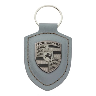 Porsche保时捷原厂正品新款盾徽钥匙扣车用钥匙链真皮涡轮蓝灰标