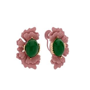蚊香盘粉色花朵耳钉绿色仿宝石耳环复古高级感耳饰气质名媛风耳夹