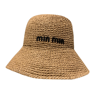 立体字母刺绣草帽女夏季出游度假防晒渔夫帽百搭遮阳帽旅游显脸小