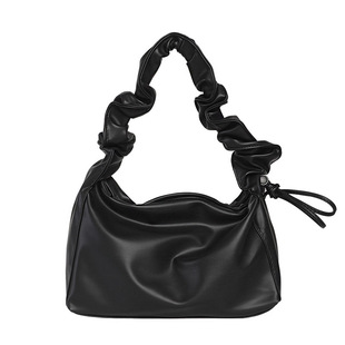 洋子家日式手作新款日系暗黑系抽绳褶皱宽肩带腋下包软皮包斜挎包