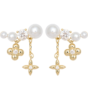 方糖家 轻奢精致流苏四叶花珍珠耳环秋冬巨好看2026新款爆款女