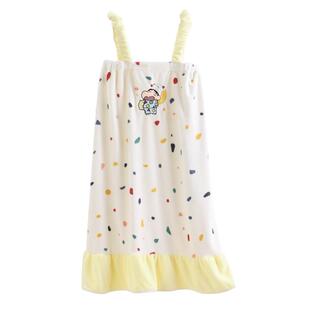 蜡笔小新卡通浴裙女家用珊瑚绒吸水速干浴巾可穿可裹公主吊带浴袍