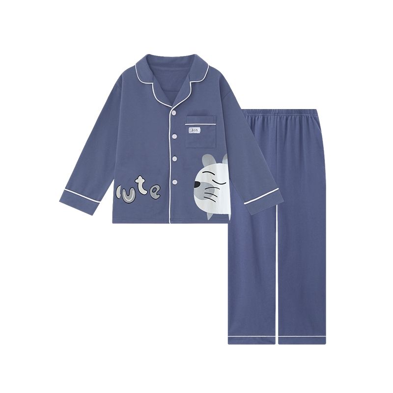 青少年小猫睡衣男春秋纯棉长袖长裤开衫初高中学生外穿家居服套装
