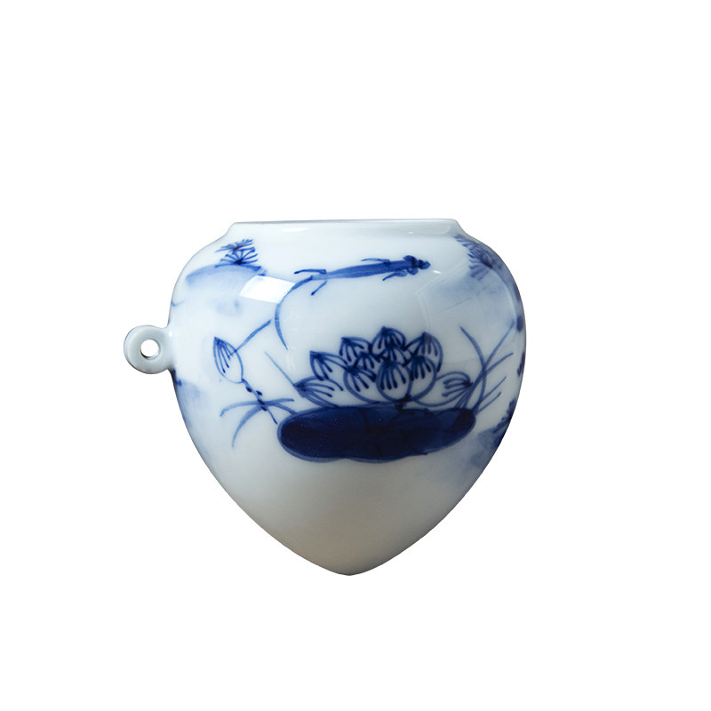 华胜堂 景德镇青花手绘系列大号鸡心罐鸟食罐画眉缸鸟杯 鸟笼配件