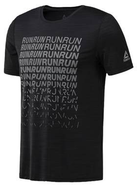 Reebok/锐步男子RUN印花跑步运动健身训练透气休闲短袖T恤 CY4652