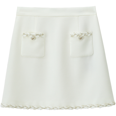 醋酸小香风设计感花边编织半身裙