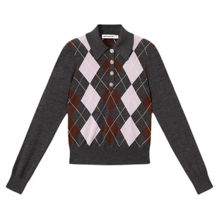 self-portrait 2026早春新款灰混色菱格纹绵羊毛polo针织毛衫上衣