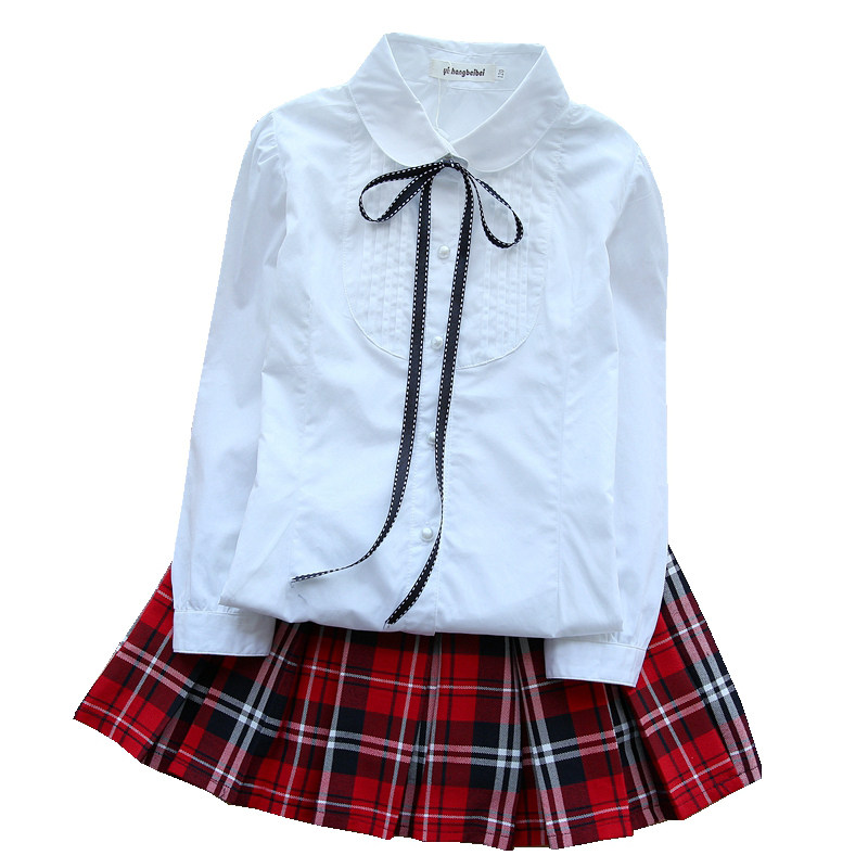 女童宝宝青少年服装纯白翻领衬衫