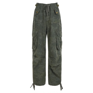 WEEKEEP 美式复古迷彩工装裤女嘻哈百搭帅气宽松垂感牛仔休闲裤潮