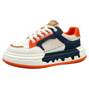 夏季透气网面男鞋2026新款厚底运动鞋拼色时尚潮流增高男士休闲鞋