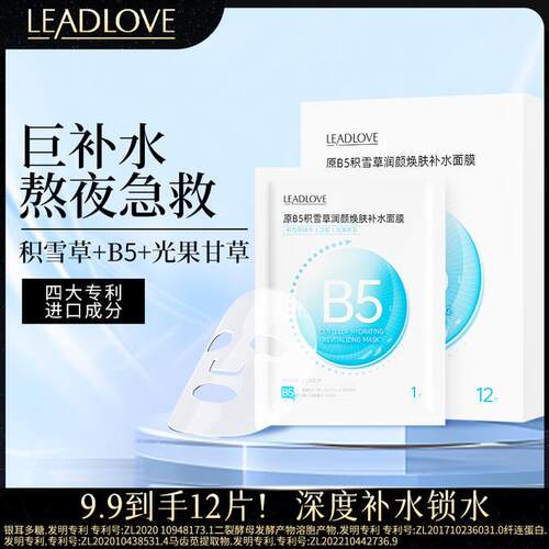 12片B5积雪草马齿苋VC泛醇二裂酵母补水面膜换季保湿熬夜提亮