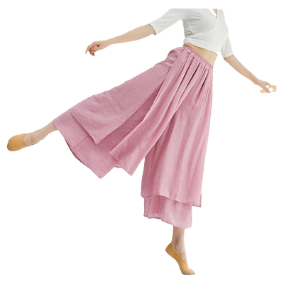 现代舞练功裤女中国风棉丝麻开叉