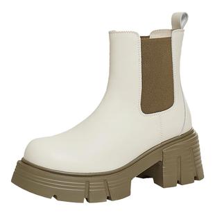 TATA他她气质粗跟切尔西靴女通勤显瘦短靴烟筒靴奥莱冬新CZB01DD4