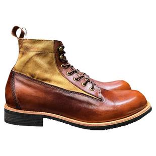 阿美咔叽复古真皮工装鞋高帮伞兵马丁短靴女英伦风头层牛皮靴男款