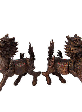 紫铜色铜火麒麟摆件铜钻石麒麟铜麒麟家居客厅装饰摆件