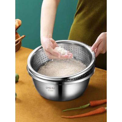 不锈钢盆304食品级盆子家用厨房和面打蛋沥水篮洗菜漏汤盆饭铁盆