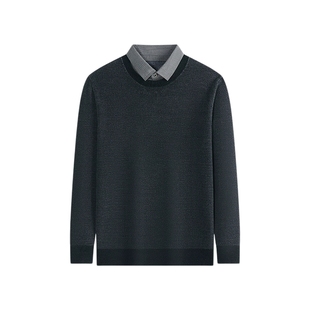 SHANSHAN杉杉假两件男士针织衫2025秋冬季款商务休闲毛衣男款上衣