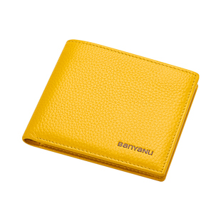 班亚奴真皮女钱包时尚短款超薄2025招财黄色钱夹男纯牛皮软牛皮夹