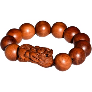天然桃木手串情侣貔貅手链男士手饰女款雕刻原木佛珠念珠文玩