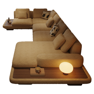 纳威大户型客厅沙发中古风布艺设计师创意地台U型组合家具高级感