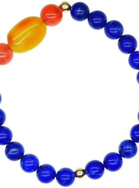 天然阿富汗原矿蜜蜡单圈蓝色水晶