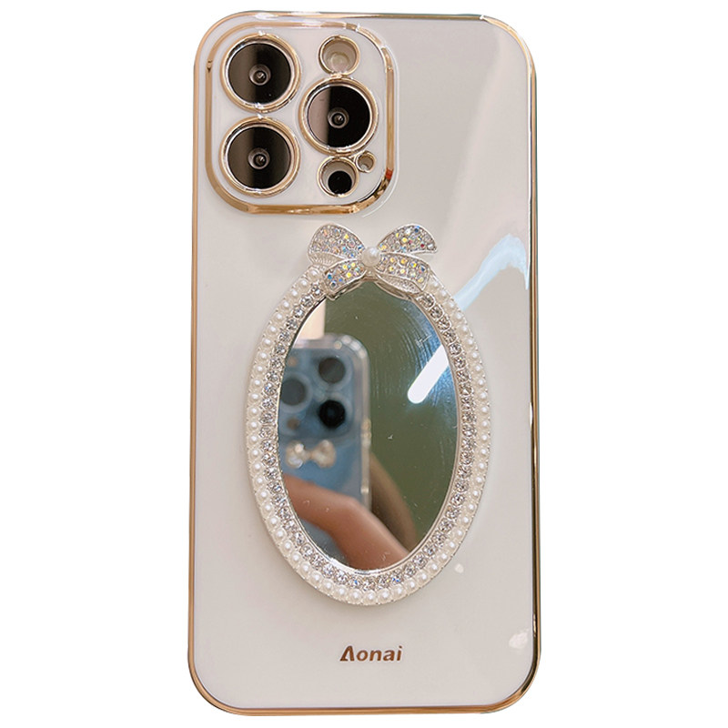 高级蝴蝶结水钻补妆镜帖饰iPhone16/15pro苹果14Pro电镀13软胶12ProMax直边16plus手机壳11