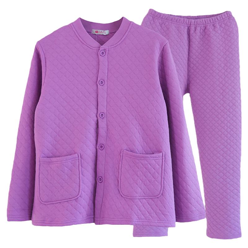 女加肥加大码家居服三层保暖套装